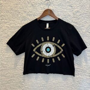 Black Crop Top with Evil Eye Graphic boho Kabbalah medium